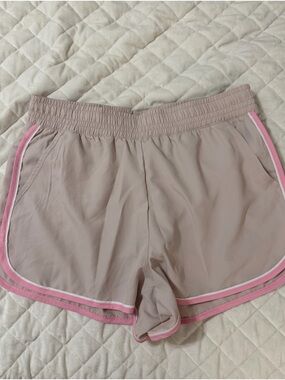 Athletic Works Women's Beige Athletic Shorts with Pink Trim